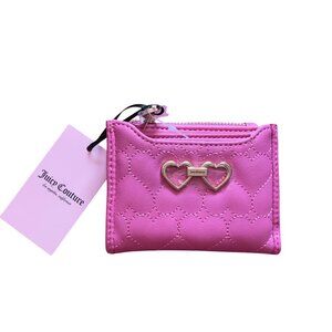 Juicy Couture Pink Quilted Heart Wallet W/ Gold-Tone Double Heart Accent & Card